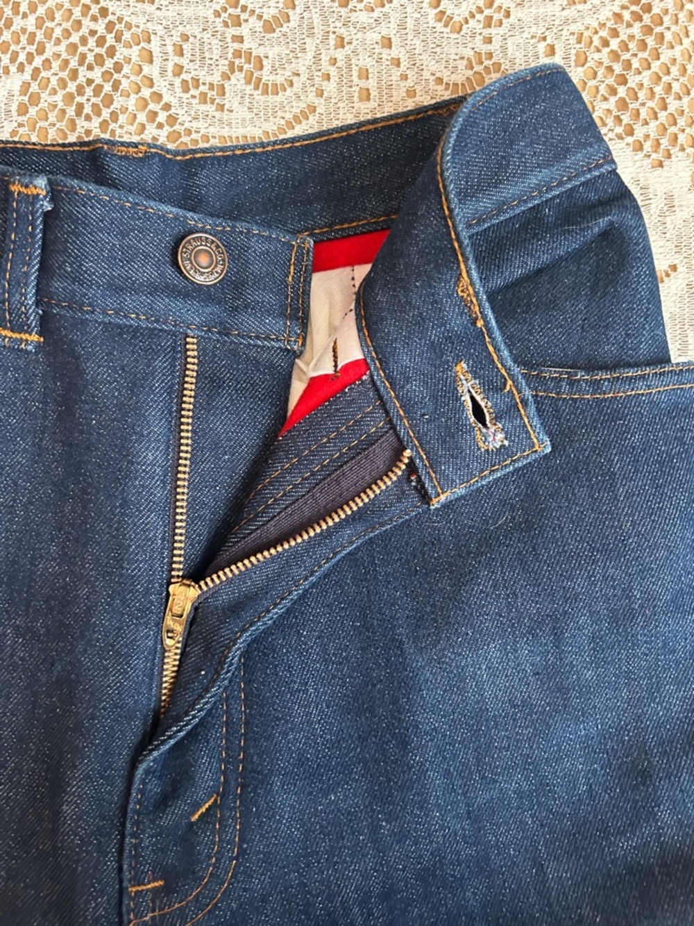 1986 Levi's Deadstock Orange Tab Fleece Lined Jeans, Dark Wash & Red, Size 27 - Picture 5 of 8